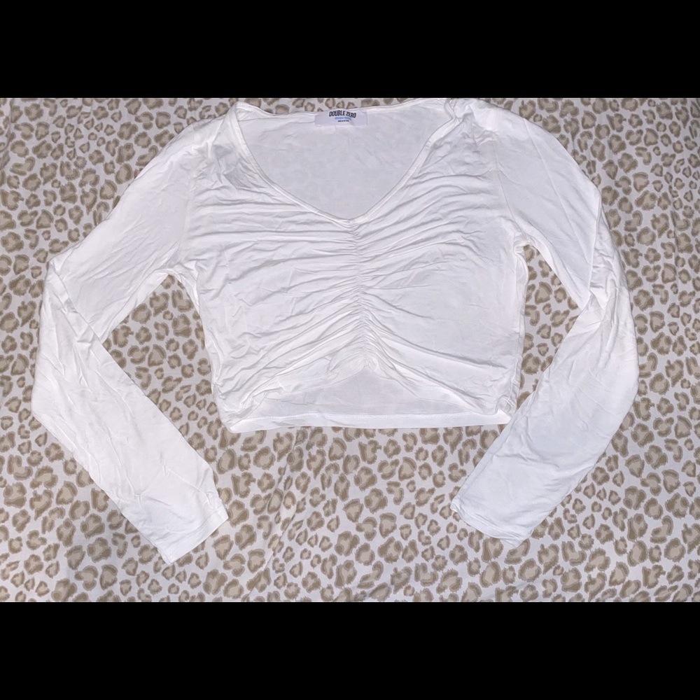 White scrunched crop top